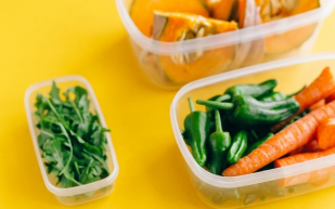 Vegetables in a plastic container