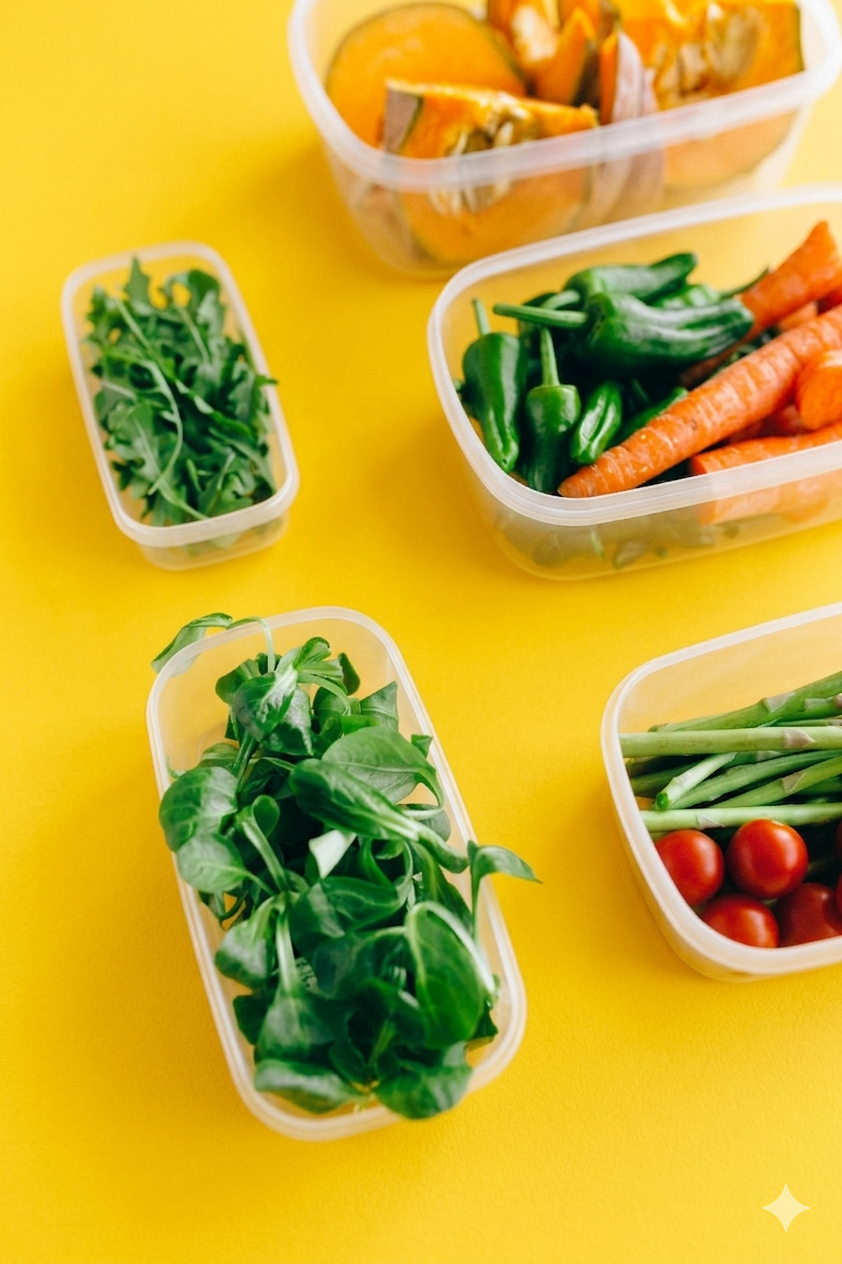 Vegetables in a plastic container